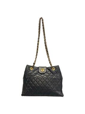 Chanel Shoulder Bag Quilted Black Chain Gold Lambskin